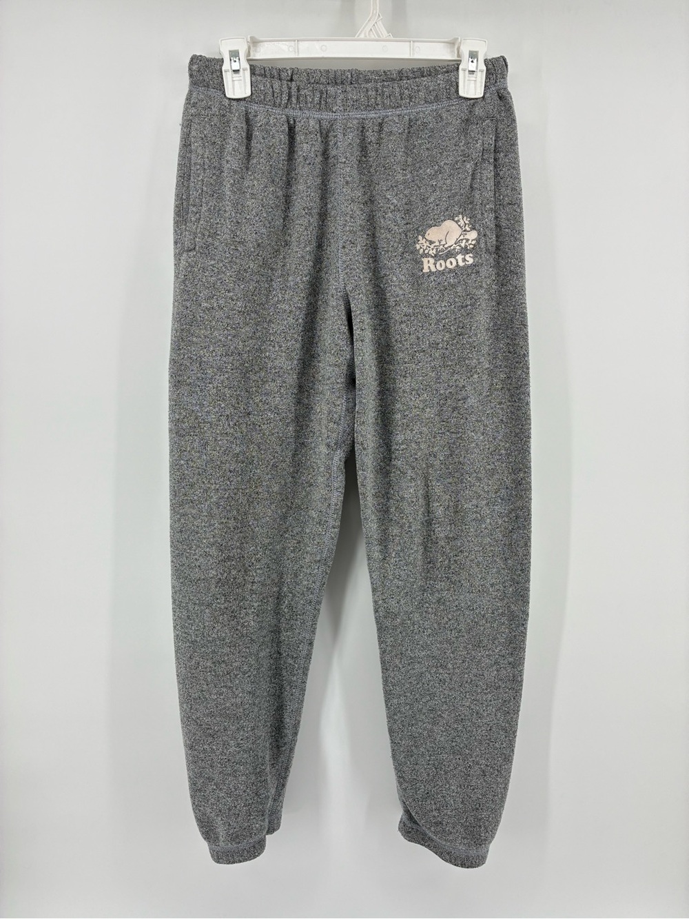 Roots Salt & Pepper Gray Joggers with White Beaver Logo